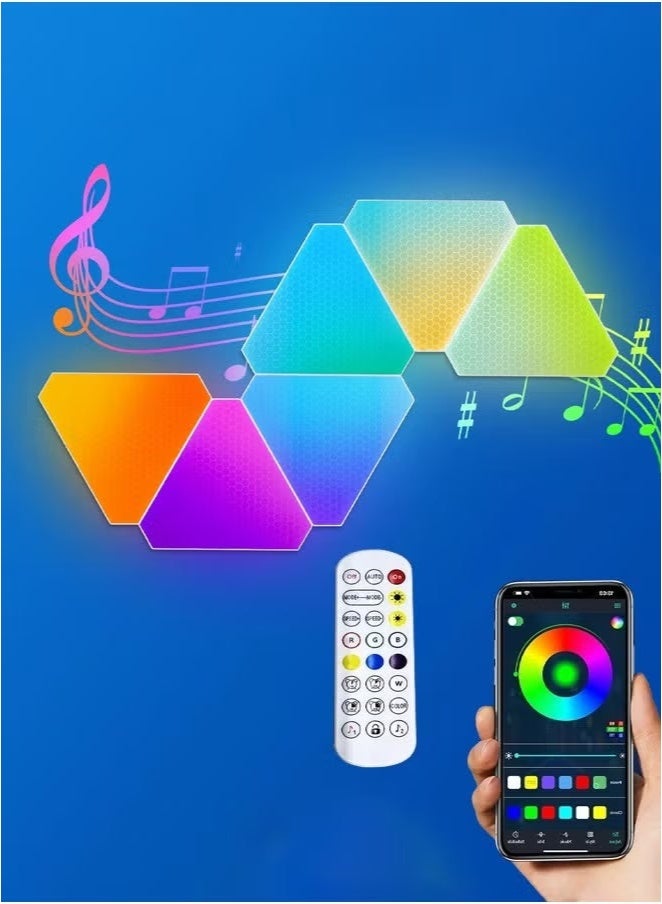 WALALLA Triangle LED Light Panels Triangle Lights with 6 Connection Ports Real RGBIC Gaming Lights for Gaming Setup Smart Wall Lights for Bedroom App Control Music Sync for Gaming Room Streaming 6 Pack - Image 1